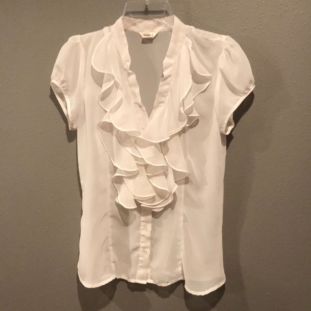 Transparent White Ruffle Blouse - Medium